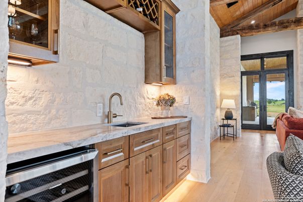 Interior, Kitchen, Recessed Lighting, Stainless Steel Appliances, Stone Walls, Wooden Beams, Wooden Ceilings, Wood Texture Flooring