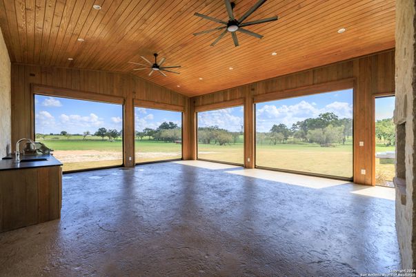 Empty room, Interior, Recessed Lighting, Sun Room, Wooden Ceilings, Wooden Walls