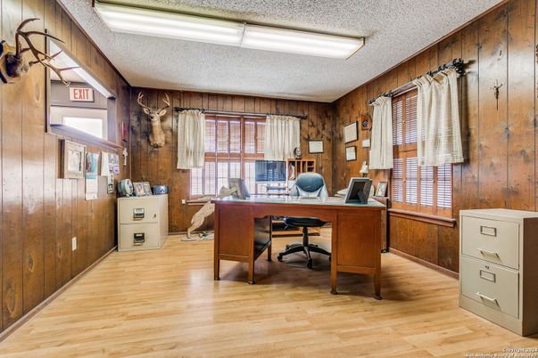 Home Office, Interior, Wood Texture Flooring, Wooden Walls