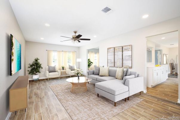 Interior, Living room, Recessed Lighting, Wood Texture Flooring