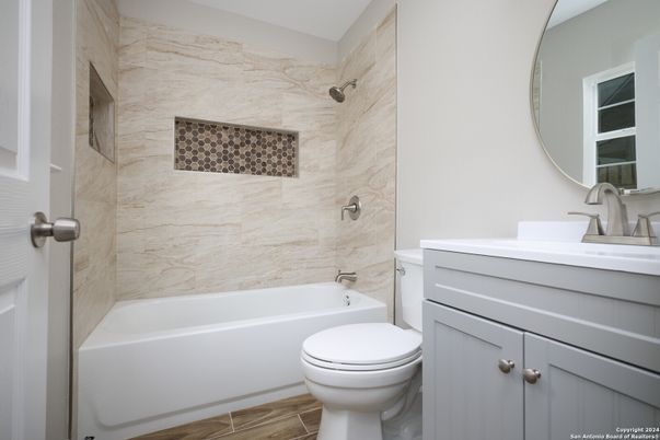 Bathroom, Interior, Marble Walls, Wood Texture Flooring