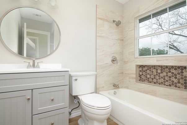 Bathroom, Interior, Marble Walls, Wood Texture Flooring
