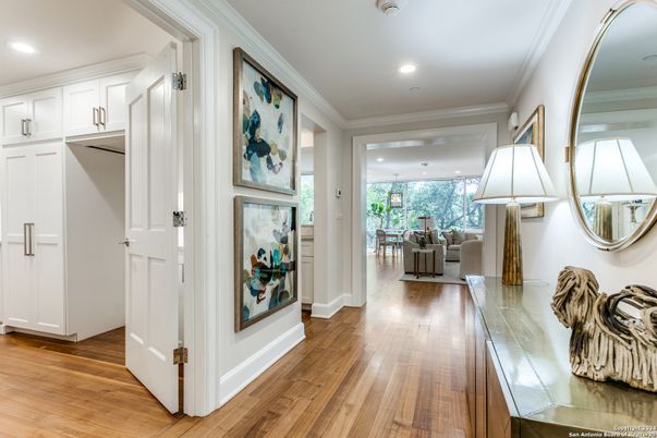 Dining room, Interior, Recessed Lighting, Wood Texture Flooring