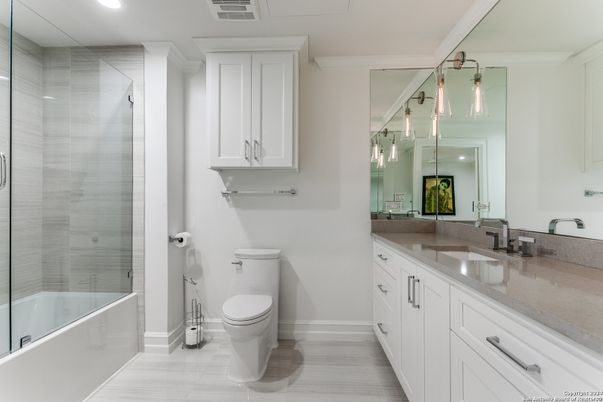 Bathroom, Glass Shower, Interior, Recessed Lighting