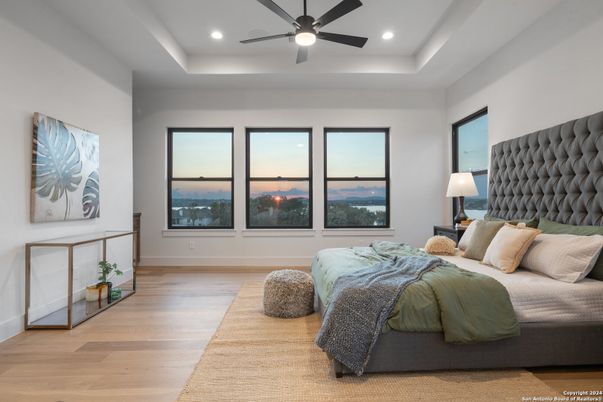 Bedroom, Interior, Recessed Lighting, Water, Wood Texture Flooring