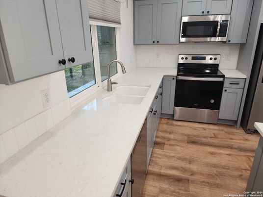 Interior, Kitchen, Stainless Steel Appliances, Wood Texture Flooring