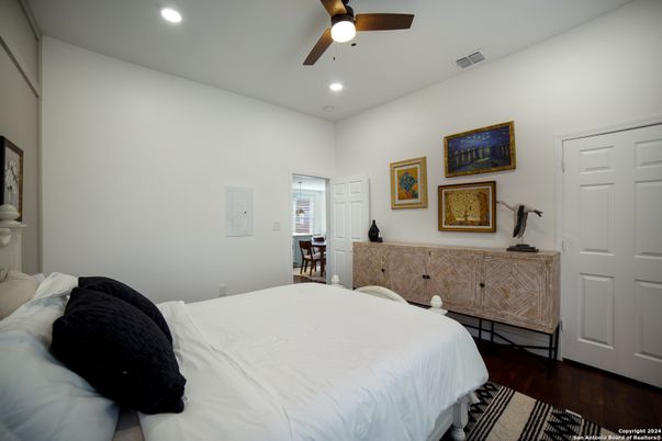 Bedroom, Interior, Recessed Lighting, Wood Texture Flooring