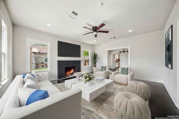 Fireplace, Interior, Living room, Recessed Lighting