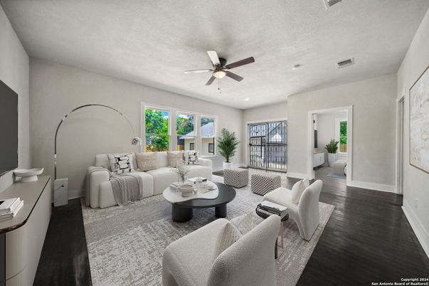 Interior, Living room, Recessed Lighting, Wood Texture Flooring