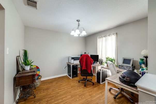 Chandelier, Home Office, Interior, Wood Texture Flooring