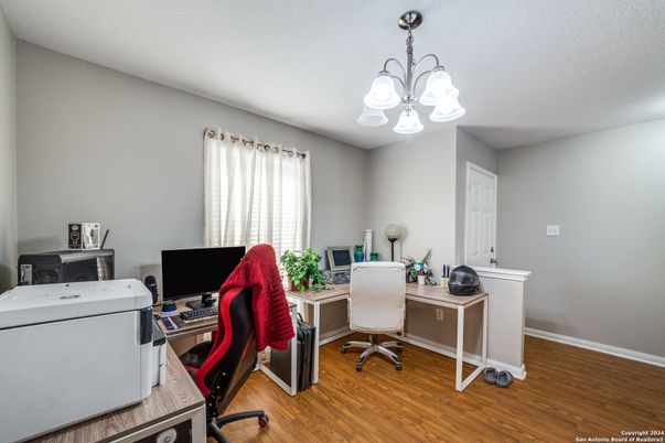 Chandelier, Home Office, Interior, Wood Texture Flooring