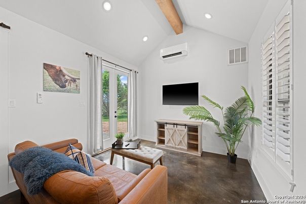Interior, Living room, Recessed Lighting, Wooden Beams