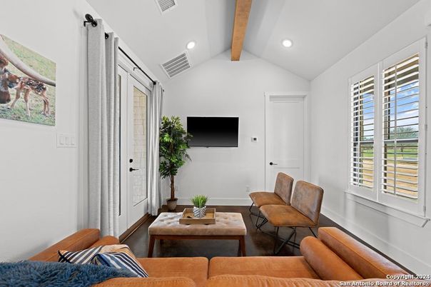 Interior, Living room, Recessed Lighting, Wooden Beams