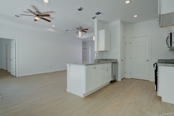 Interior, Kitchen, Recessed Lighting, Wood Texture Flooring