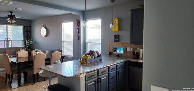 Dining room, Fireplace, Interior, Pendant Lights