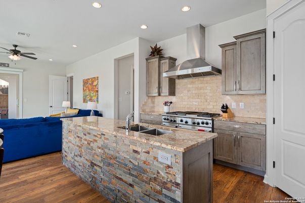 Interior, Kitchen, Living room, Recessed Lighting, Stainless Steel Appliances, Wood Texture Flooring