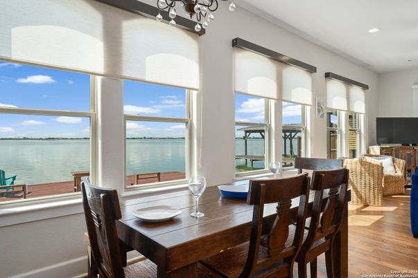 Dining room, Interior, Recessed Lighting, Water, Wood Texture Flooring