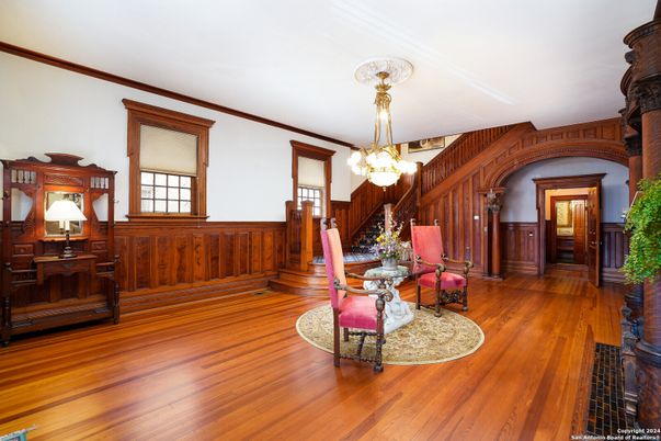 Chandelier, Interior, Wood Texture Flooring, Wooden Walls