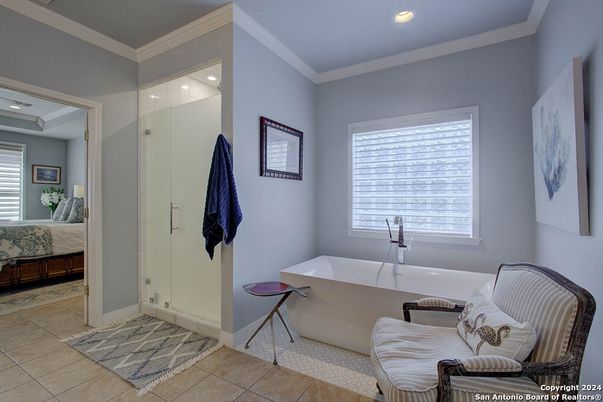 Bathroom, Free Standing Baths, Glass Shower, Interior, Recessed Lighting