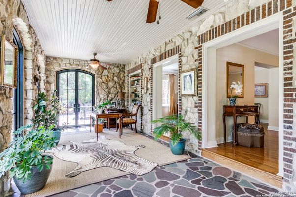 Home Office, Interior, Stone Walls, Wood Texture Flooring