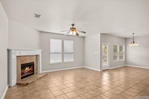 Empty room, Fireplace, Interior, Pendant Lights