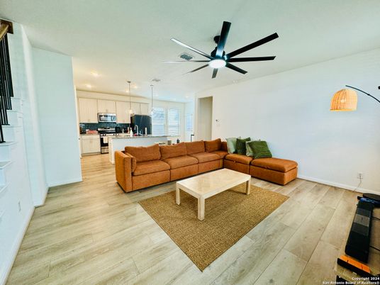Interior, Kitchen, Living room, Pendant Lights, Recessed Lighting, Stainless Steel Appliances, Wood Texture Flooring