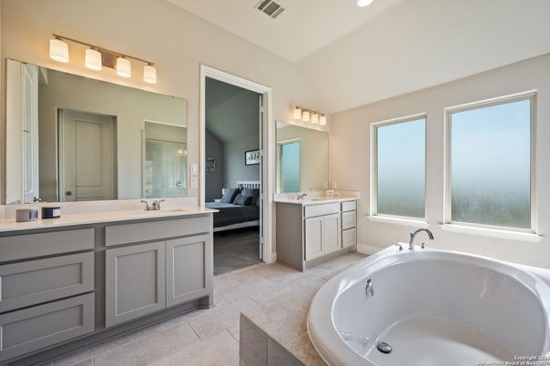 Bathroom, Bedroom, Dual Sink Vanities, Free Standing Baths, Interior, Recessed Lighting