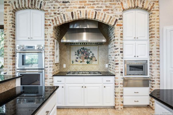 Interior, Kitchen, Stainless Steel Appliances, Stone Walls