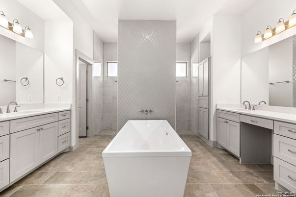 Bathroom, Dual Sink Vanities, Free Standing Baths, Glass Shower, Interior