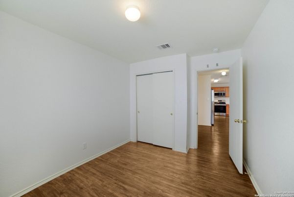 Empty room, Interior, Kitchen, Stainless Steel Appliances, Wood Texture Flooring