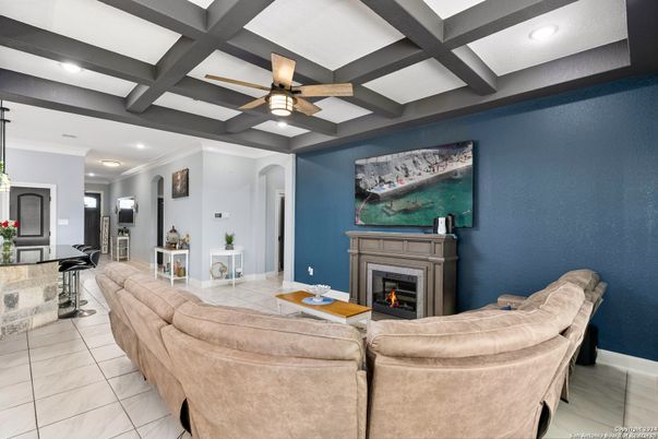 Fireplace, Interior, Living room, Marble, Recessed Lighting