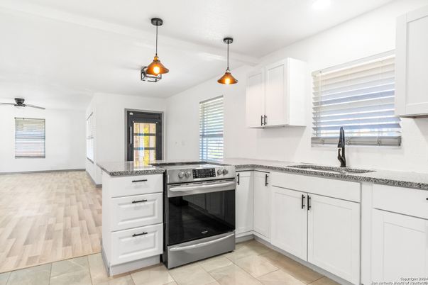 Interior, Kitchen, Pendant Lights, Stainless Steel Appliances, Wood Texture Flooring