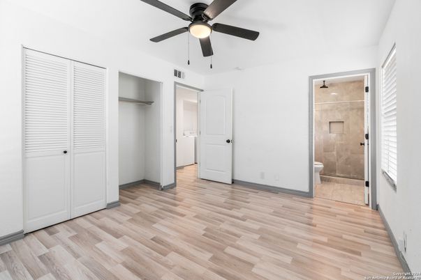 Bathroom, Empty room, Glass Shower, Interior, Wood Texture Flooring