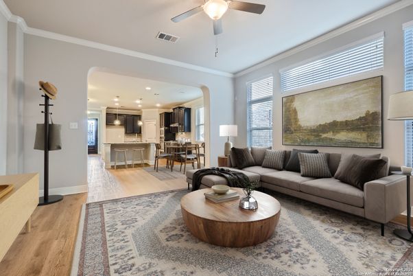 Interior, Kitchen, Living room, Pendant Lights, Recessed Lighting, Wood Texture Flooring