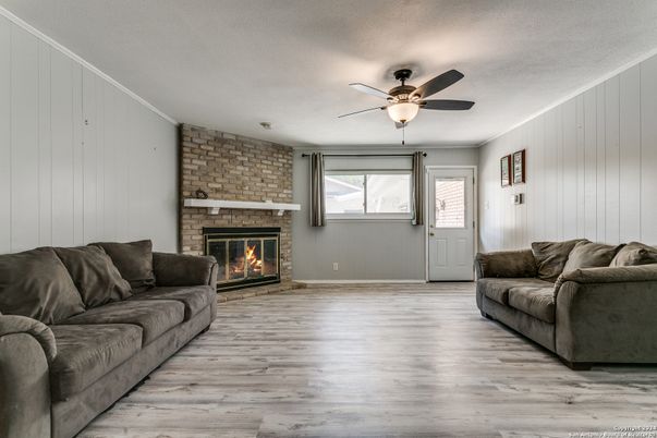 Fireplace, Interior, Living room, Stone Walls, Wood Texture Flooring