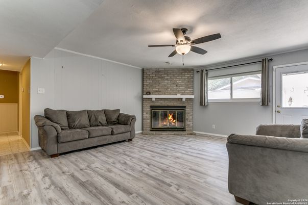 Fireplace, Interior, Living room, Stone Walls, Wood Texture Flooring