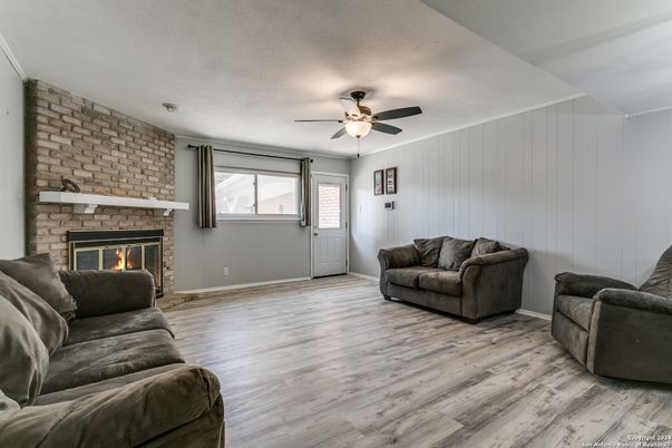 Fireplace, Interior, Living room, Stone Walls, Wood Texture Flooring
