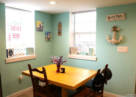 Dining room, Interior, Recessed Lighting, Wood Texture Flooring