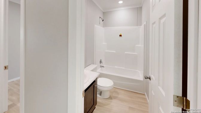Bathroom, Interior, Recessed Lighting, Wood Texture Flooring