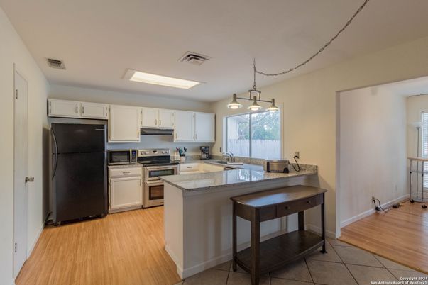 Interior, Kitchen, Pendant Lights, Stainless Steel Appliances, Wood Texture Flooring