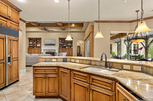 Fireplace, Interior, Kitchen, Living room, Pendant Lights, Recessed Lighting