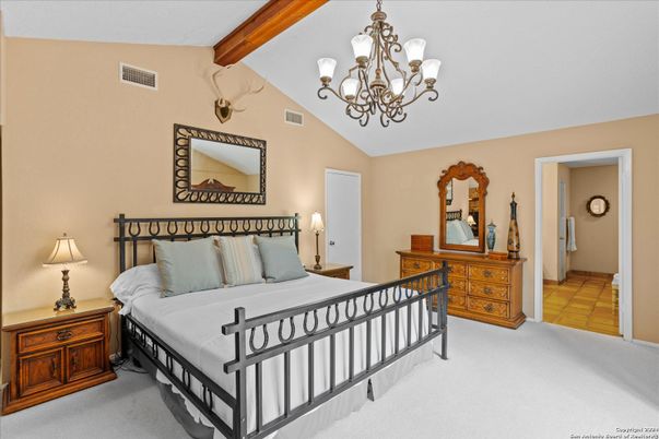 Bedroom, Chandelier, Interior, Wooden Beams