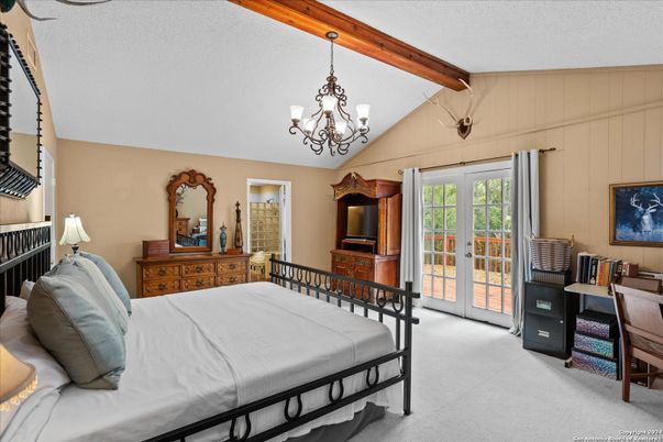 Bedroom, Chandelier, Interior, Wooden Beams
