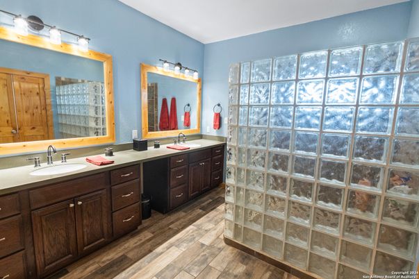 Bathroom, Dual Sink Vanities, Interior, Wood Texture Flooring