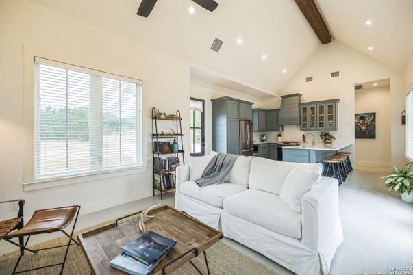 Interior, Kitchen, Living room, Recessed Lighting, Stainless Steel Appliances, Wooden Beams, Wood Texture Flooring