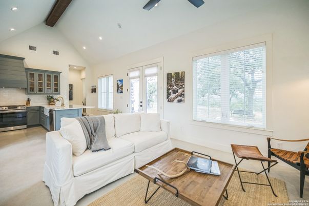Interior, Kitchen, Living room, Recessed Lighting, Wooden Beams