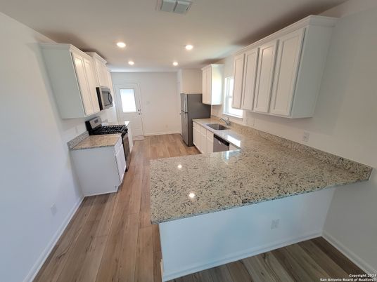 Interior, Kitchen, Recessed Lighting, Wood Texture Flooring