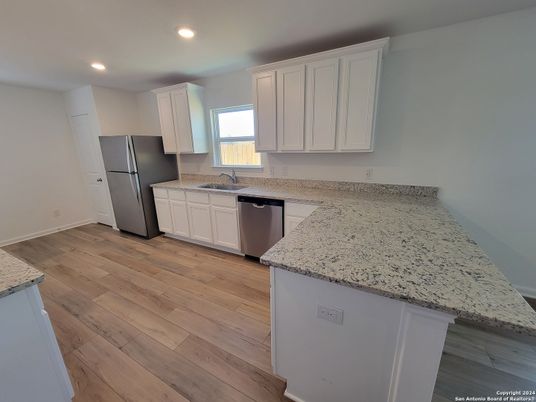 Interior, Kitchen, Recessed Lighting, Wood Texture Flooring