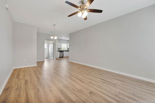 Empty room, Interior, Kitchen, Pendant Lights, Wood Texture Flooring
