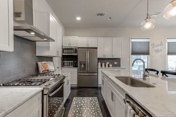 Interior, Kitchen, Pendant Lights, Recessed Lighting, Stainless Steel Appliances